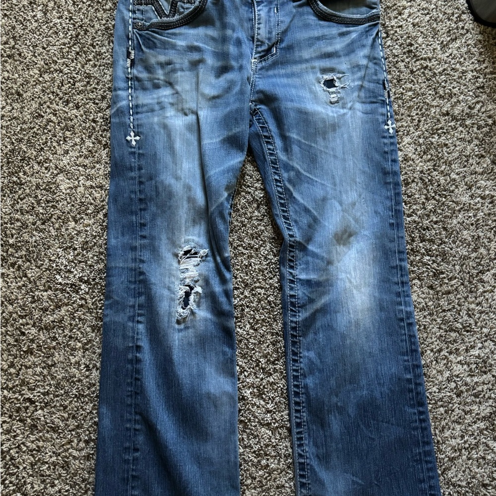Affliction Relaxed Blue Jeans with Distressed Design